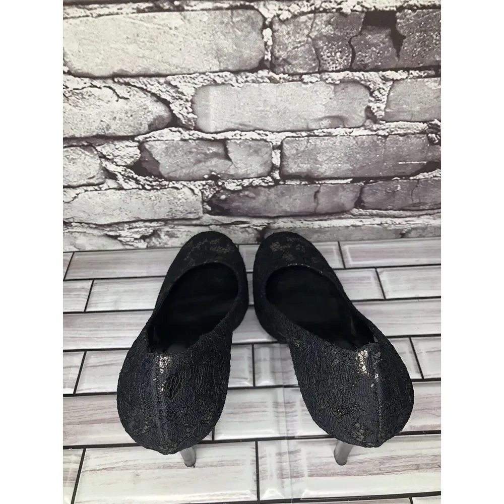 Tory Burch Black Leather Floral Fabric Platform Stiletto High Heels Women Sz 8M - Picture 7 of 16